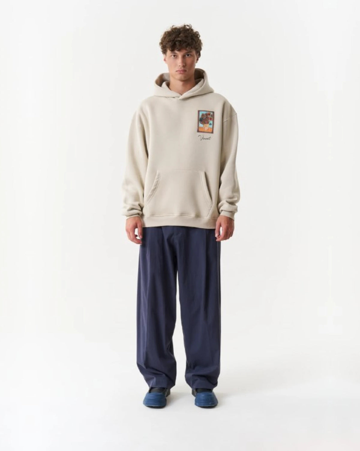 Van Gogh Painter Collage Oversized Hoodie in Beige - front view