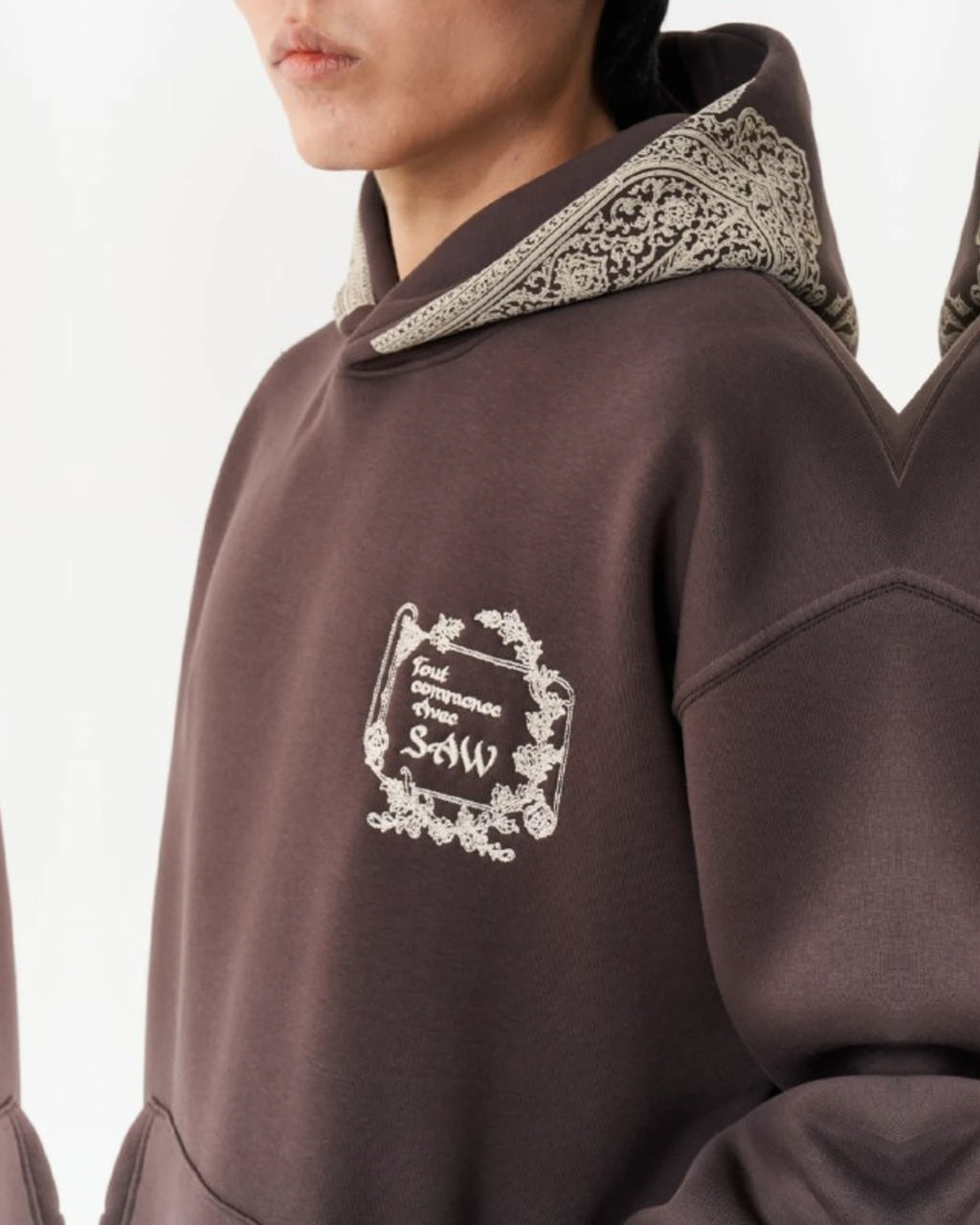 Threads of Majesty Ornamental Oversized Hoodie in Brown - detail