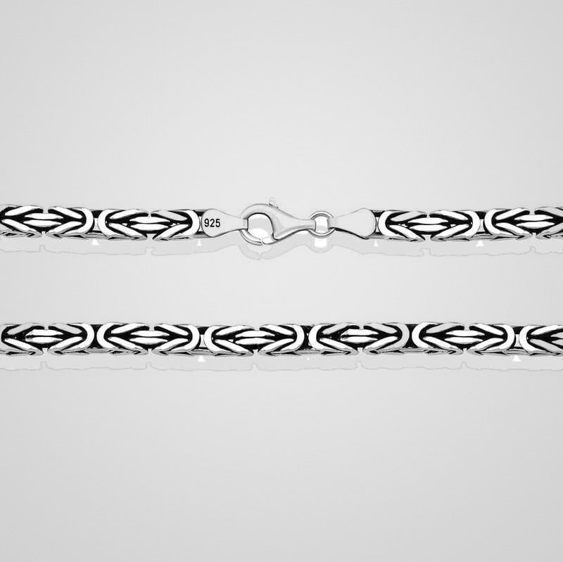 Men's 4 mm square Byzantine king chain necklace in 925 sterling silver