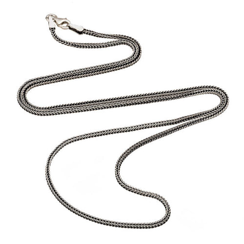 Sterling silver foxtail chain for men laid out flat showing lobster clasp