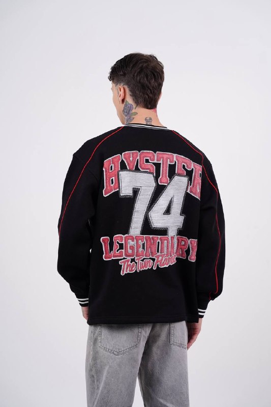 Hysteria 74 Varsity Oversized Sweatshirt in Black - back view