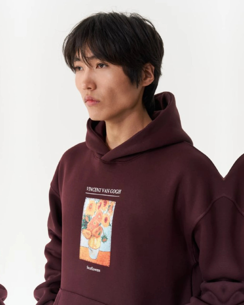 Van Gogh Sunflowers Art Oversized Hoodie in burgundy, photo 2