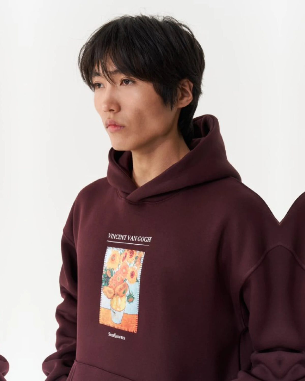 Van Gogh Sunflowers Art Oversized Hoodie in burgundy, photo 2