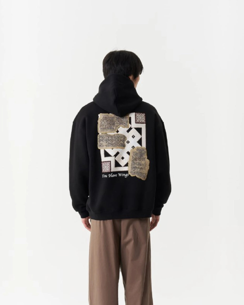 Vintage Geometric Patch Oversized Hoodie in black, photo 3