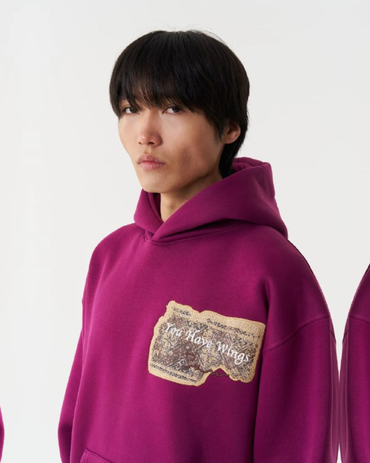 Vintage Geometric Patch Oversized Hoodie in plum, photo 2