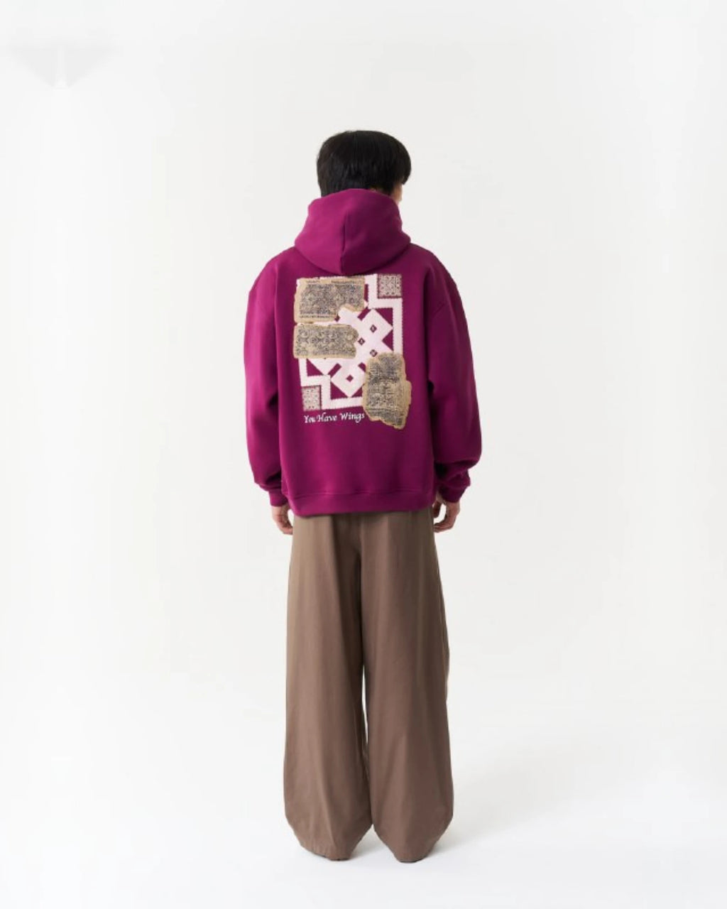 Vintage Geometric Patch Oversized Hoodie in plum, photo 3