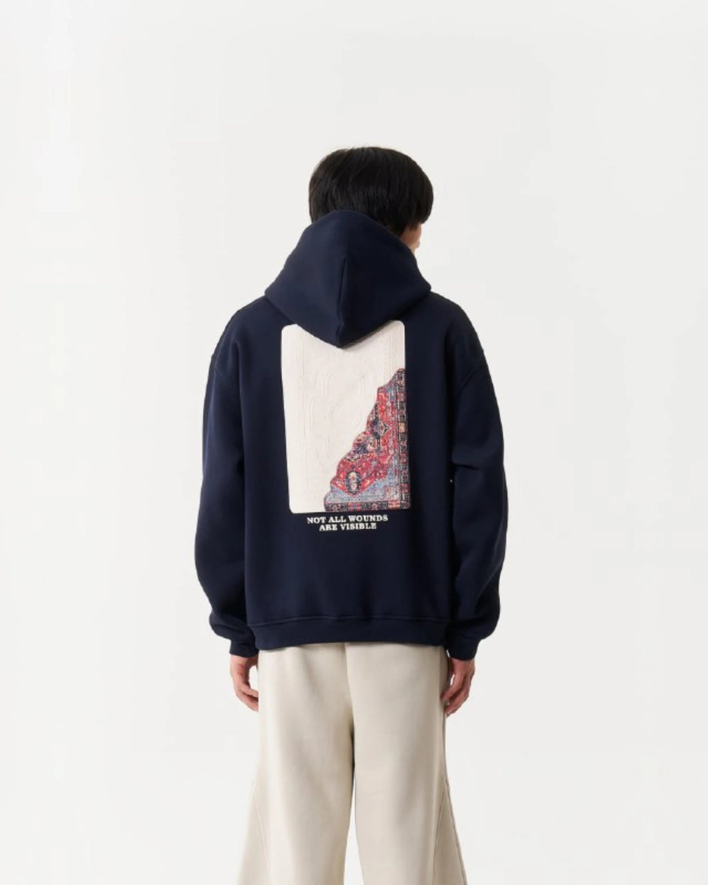 Vintage Rug Panel Oversized Hoodie in navy, photo 3