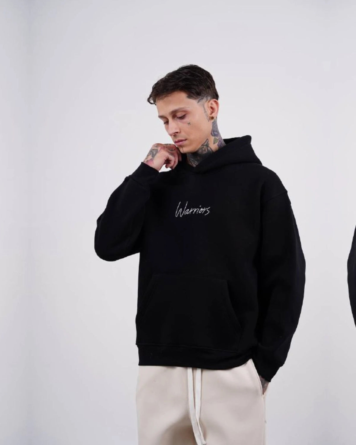 Warriors oversized hoodie with ancient history patchwork back in black, photo 2