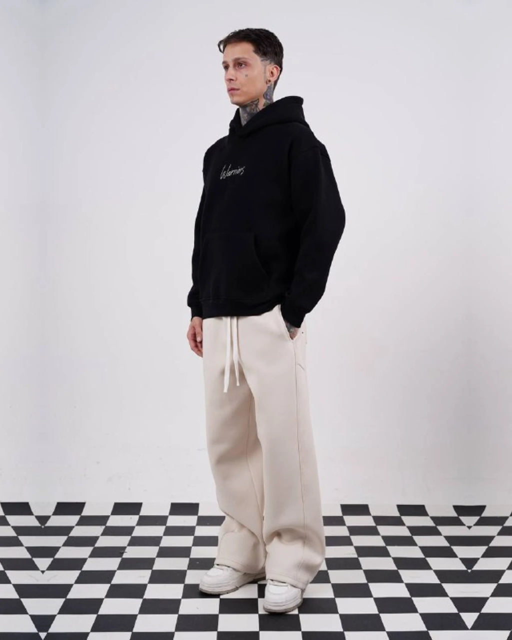 Warriors oversized hoodie with ancient history patchwork back in black, photo 5
