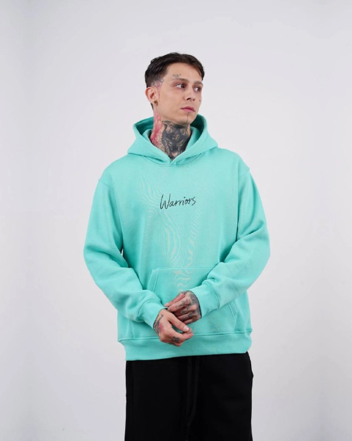 Warriors oversized hoodie with ancient history patchwork back in mint, photo 1