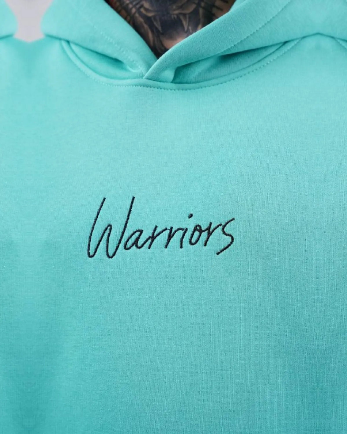 Warriors oversized hoodie with ancient history patchwork back in mint, photo 3