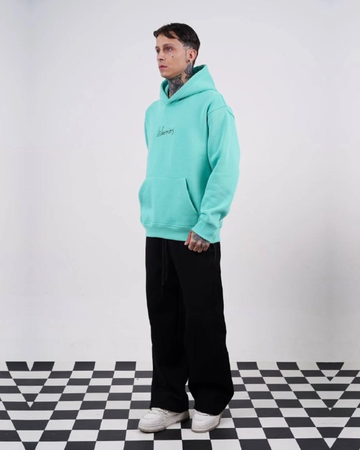 Warriors oversized hoodie with ancient history patchwork back in mint, photo 6