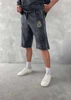 Washed Club Spirit Men's Polo & Shorts Set – Vintage Black & Gold Streetwear Style