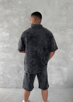 Washed Club Spirit Men's Polo & Shorts Set – Vintage Black & Gold Streetwear Style