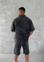 Washed Spirit Men's Polo & Shorts Set – Retro Grey Clubwear with Contrast Stitching