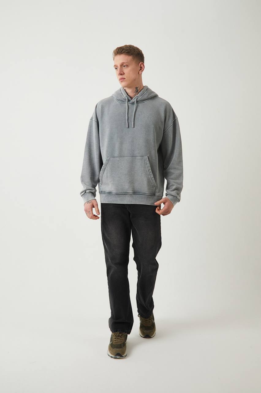 Unisex Washed Oversize Hoodie - Heavyweight Blank Sweatshirt - Gray