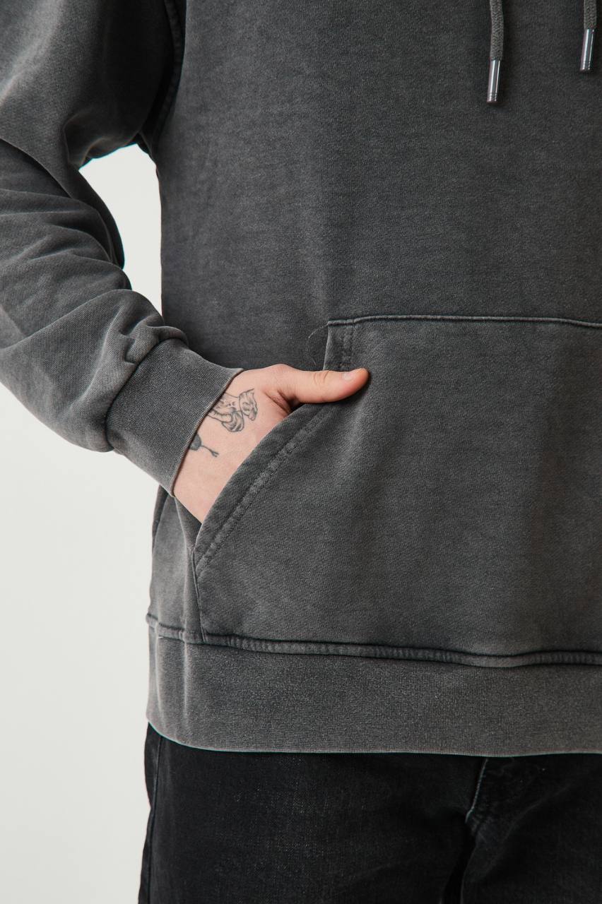 Unisex Washed Oversize Hoodie - Heavyweight Blank Sweatshirt - Gray