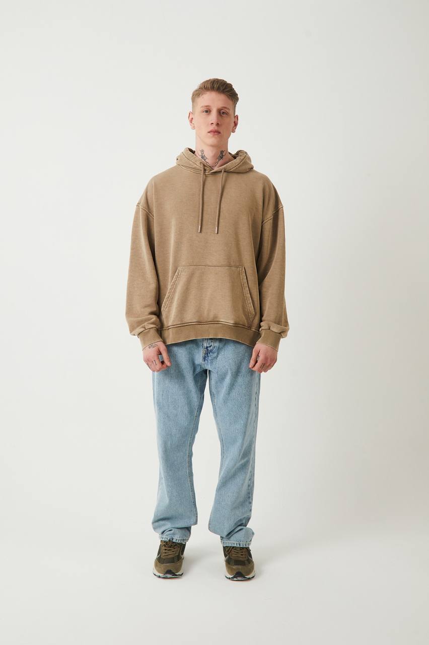 Unisex Washed Oversize Hoodie - Heavyweight Blank Sweatshirt - Gray