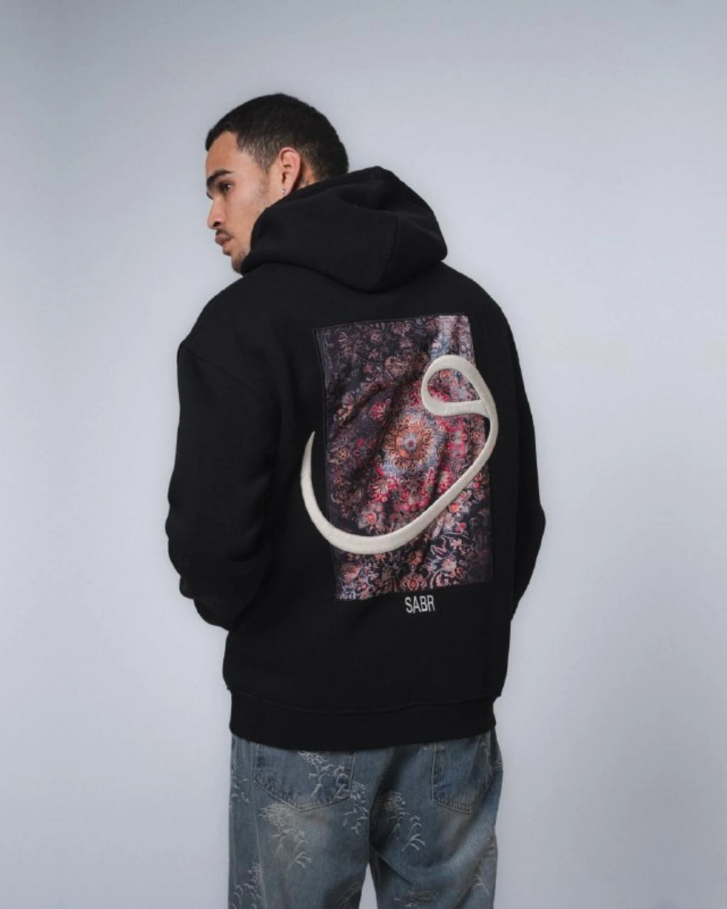 Waw Arabic Letter Hoodie in black, photo 2