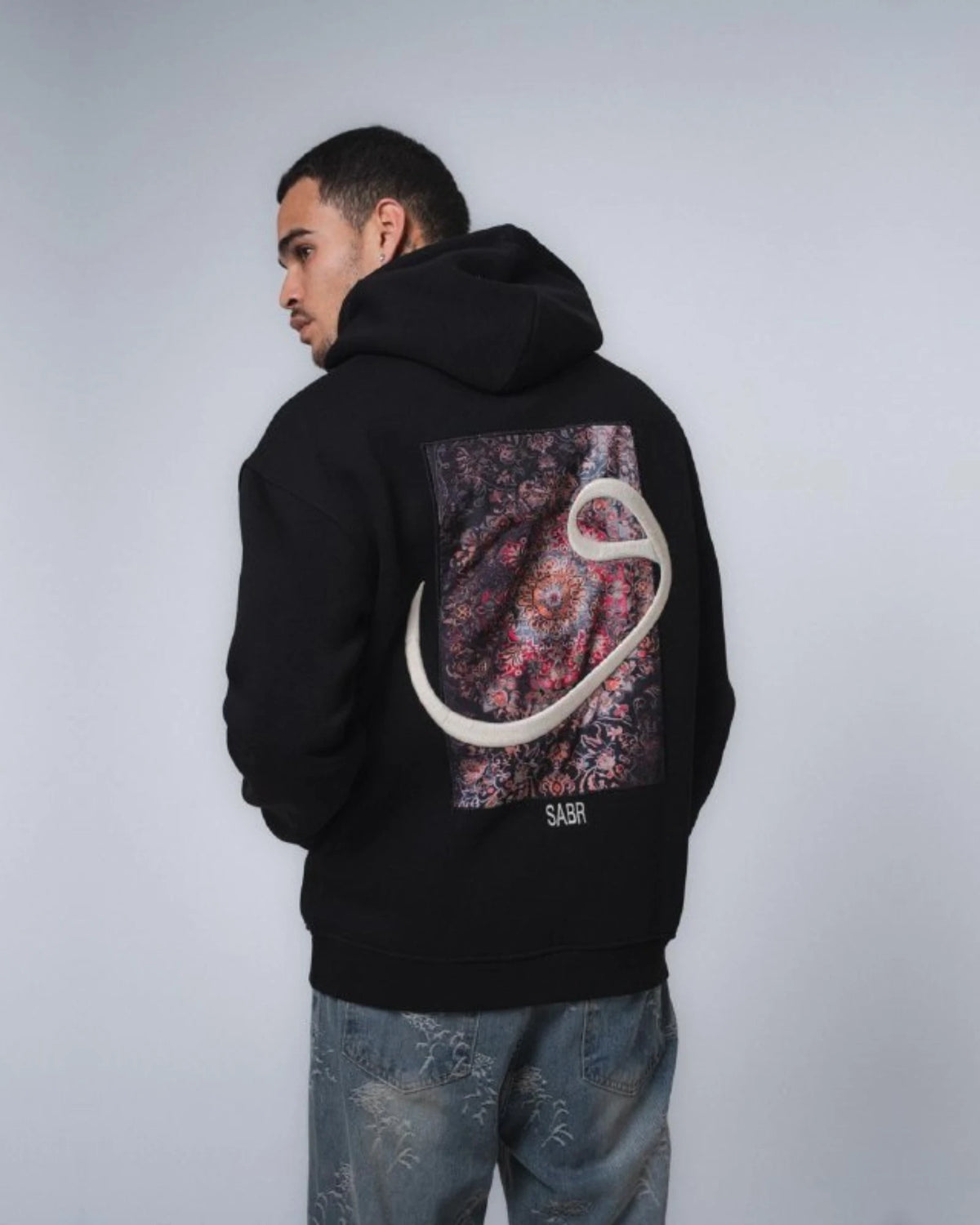 Waw Arabic Letter Hoodie in black, photo 2