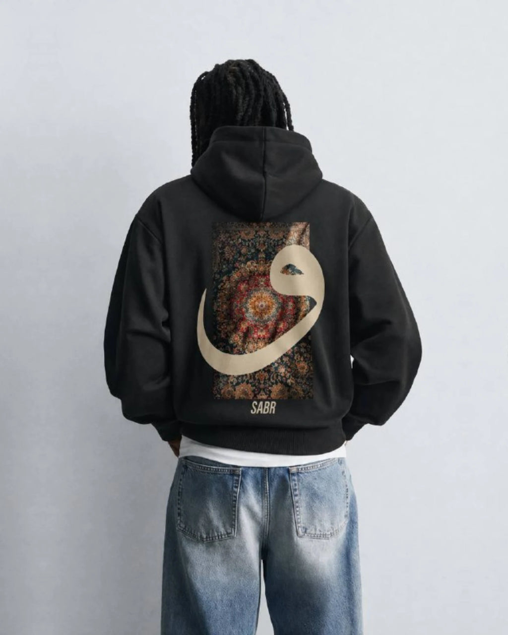 Waw Arabic Letter Hoodie in black, photo 5
