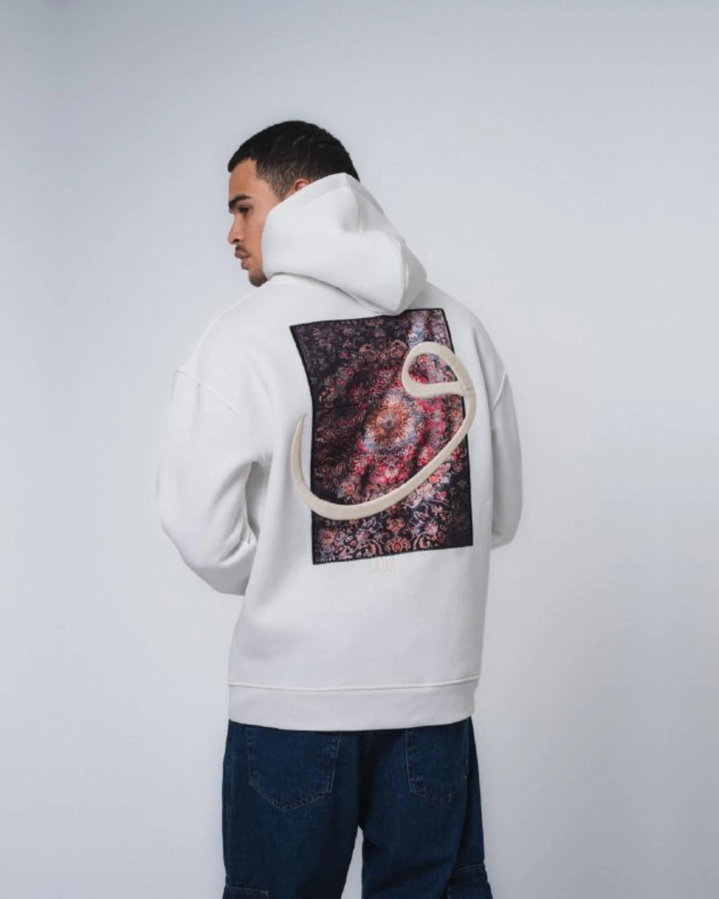 Waw Arabic Letter Hoodie in white, photo 2