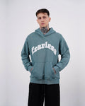 Fearless Warning Patch Washed Oversized Hoodie in Teal