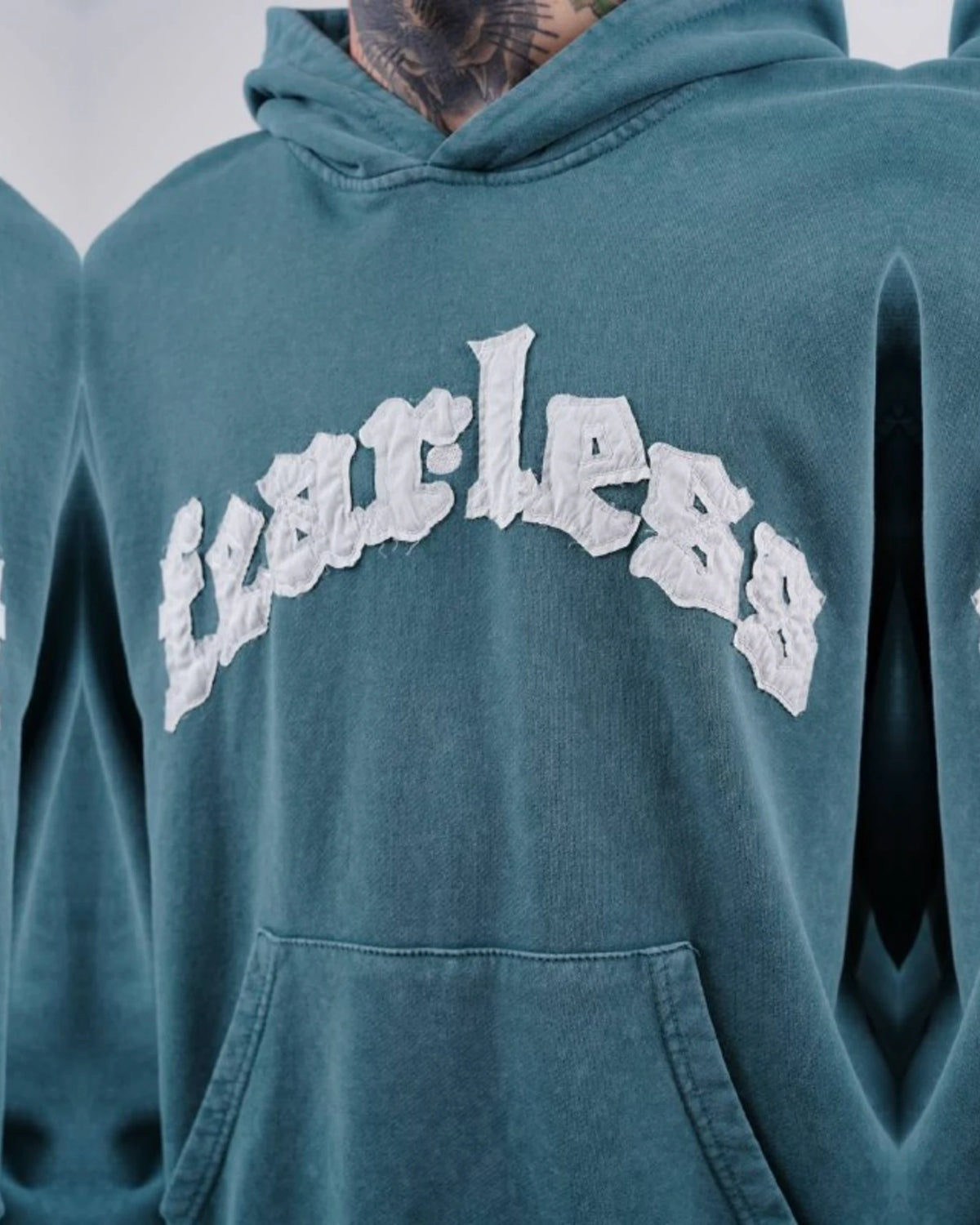 Fearless Warning Patch Washed Oversized Hoodie in Teal