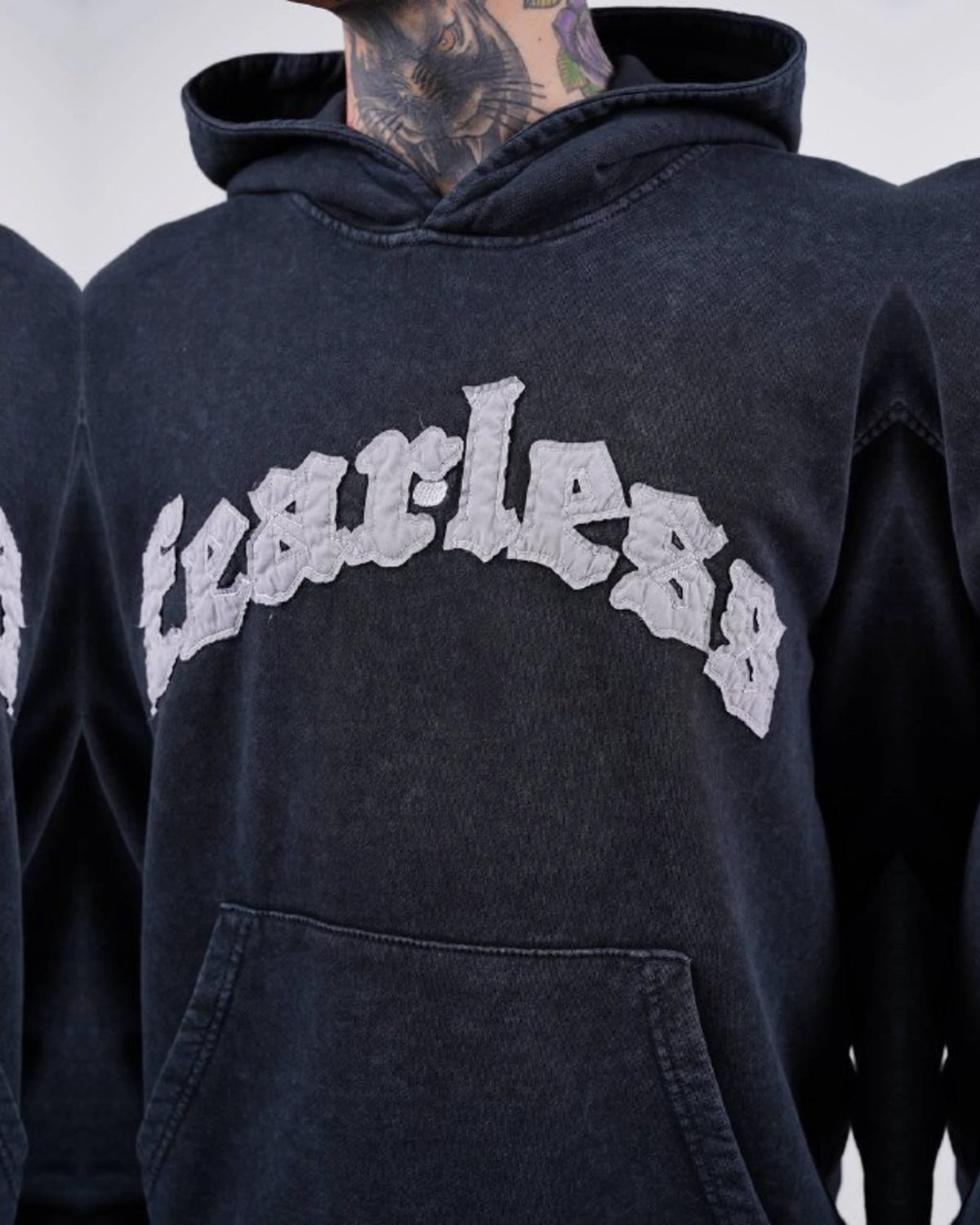 Fearless Warning Patch Washed Oversized Hoodie in Charcoal