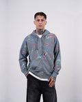 Paint Splatter Zip-Up Hoodie in Blue Gray