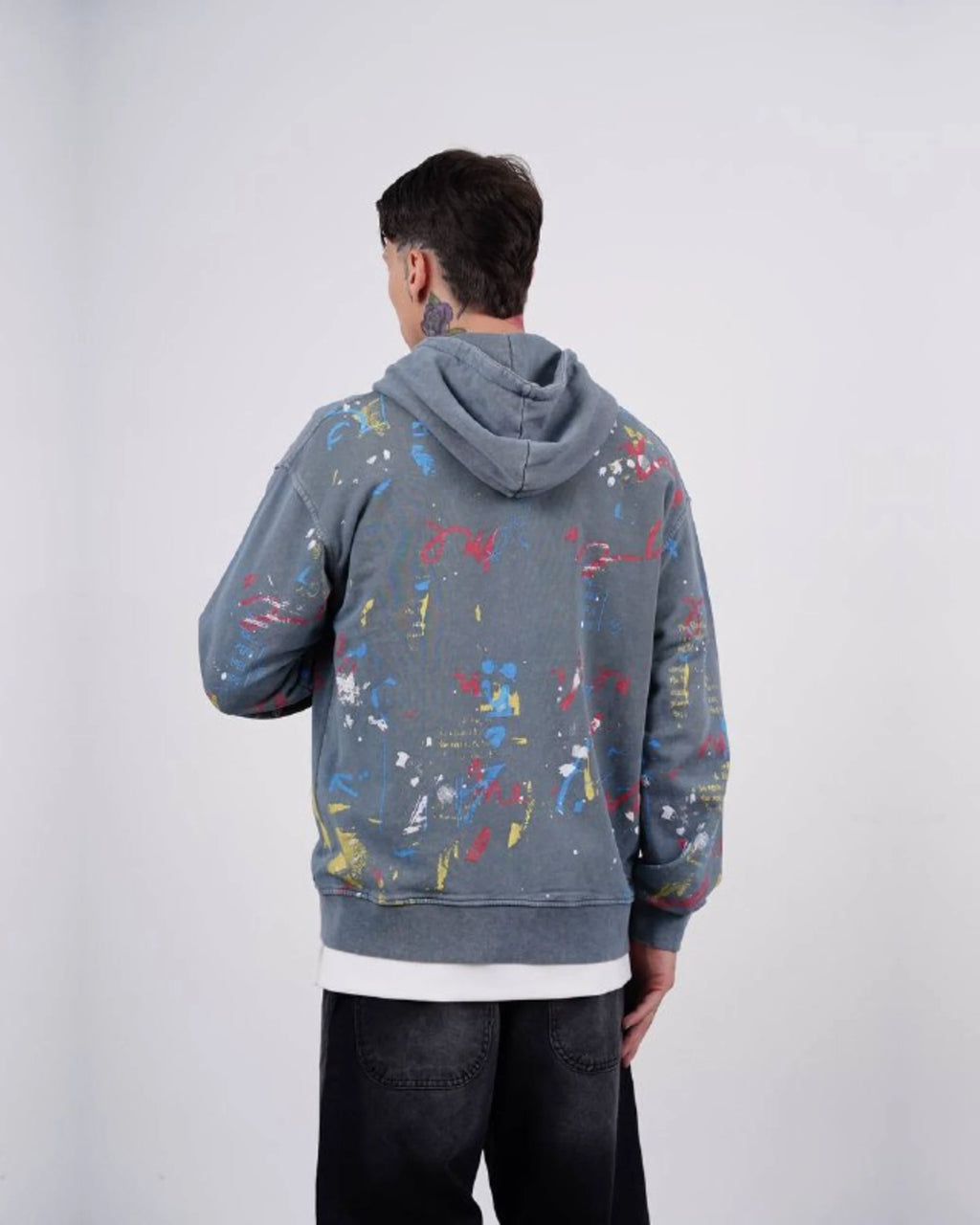 Paint Splatter Zip-Up Hoodie in Blue Gray