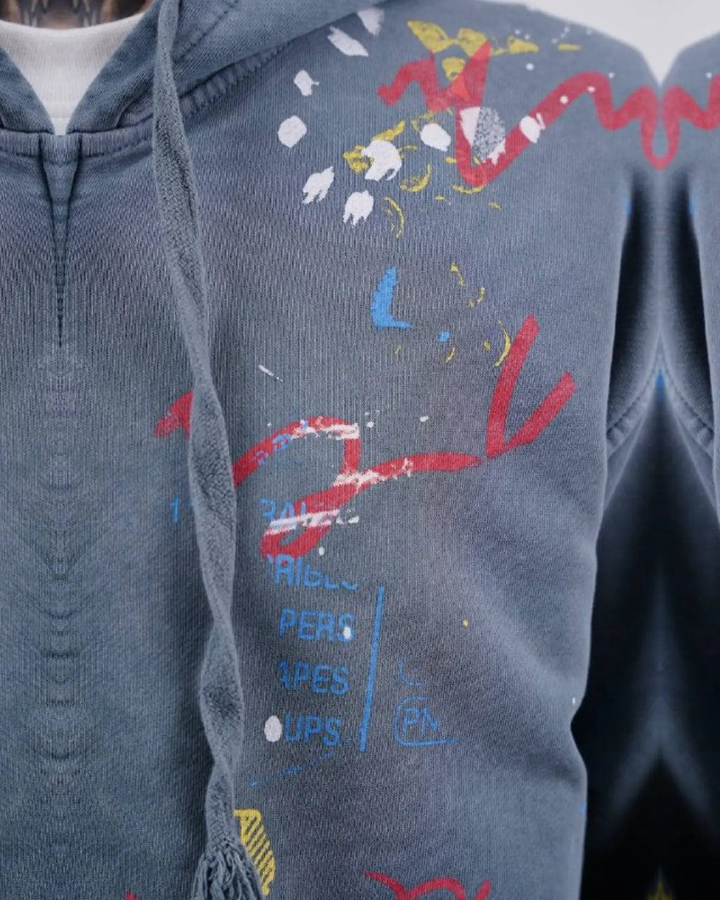 Paint Splatter Zip-Up Hoodie in Blue Gray