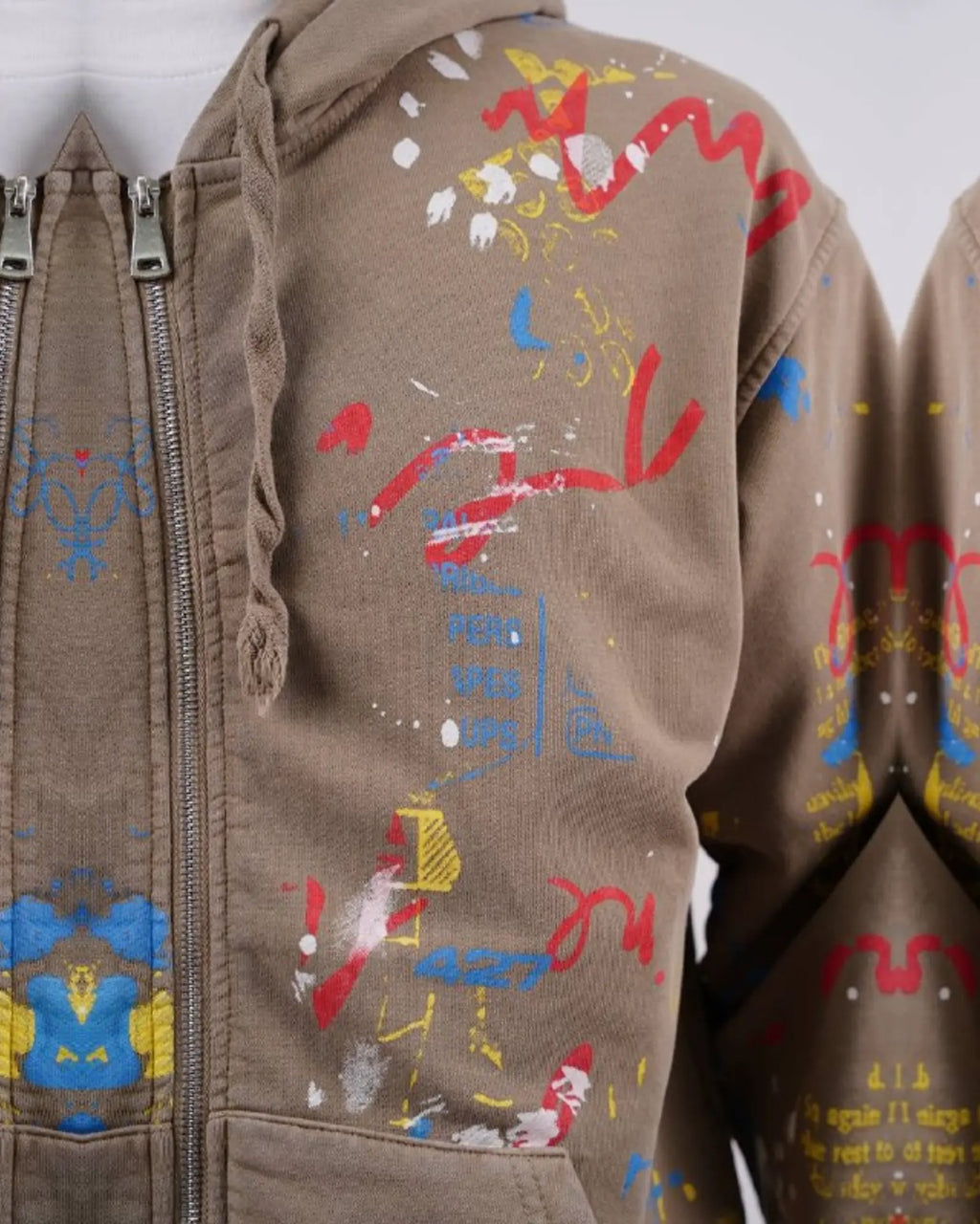 Paint Splatter Zip-Up Hoodie in Tan