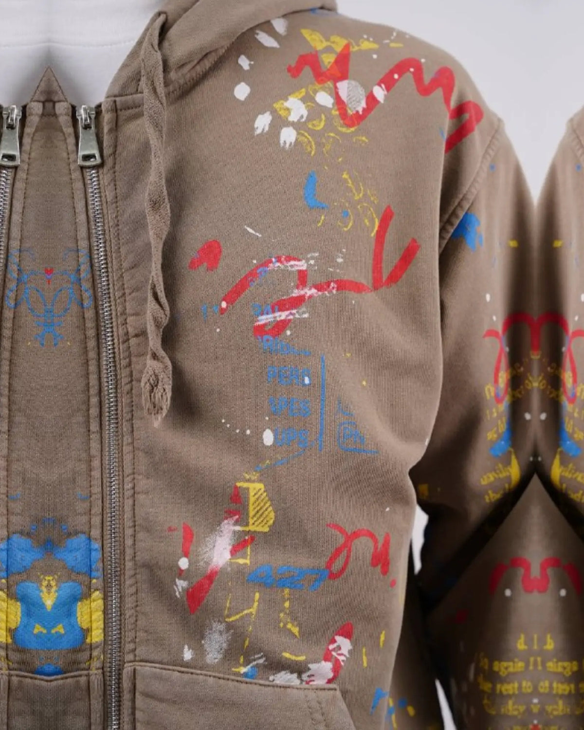 Paint Splatter Zip-Up Hoodie in Tan