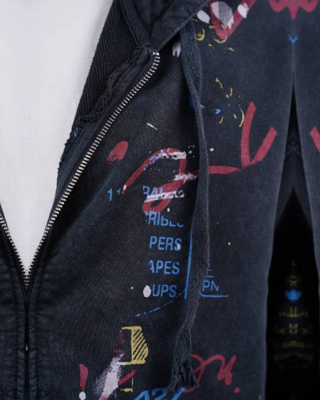Paint Splatter Zip-Up Hoodie in Black