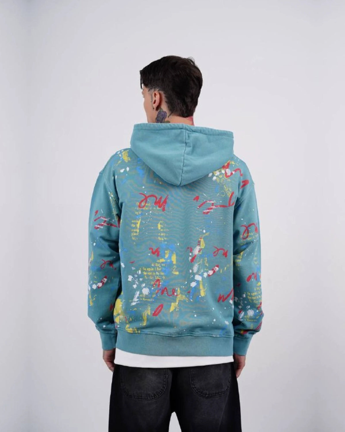 Paint Splatter Zip-Up Hoodie in Aqua