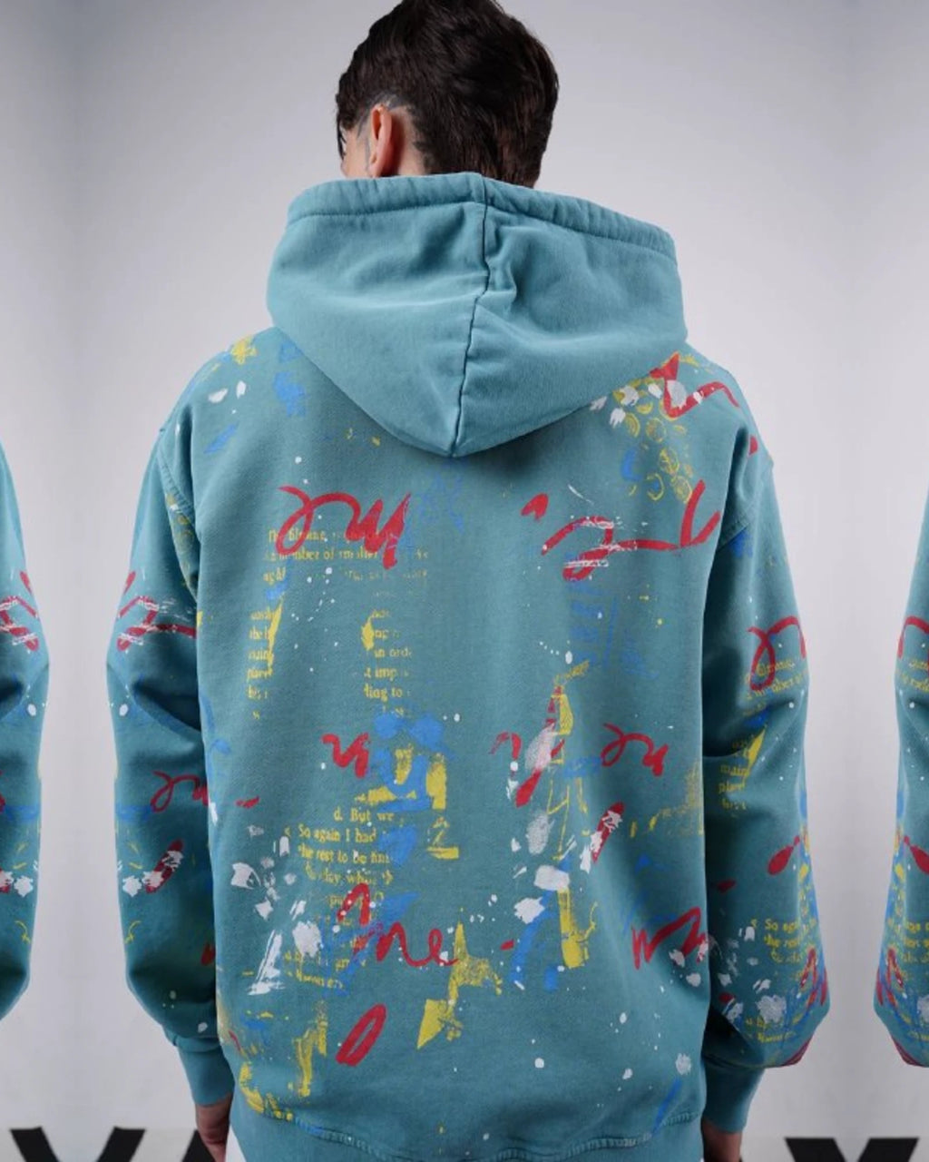 Paint Splatter Zip-Up Hoodie in Aqua