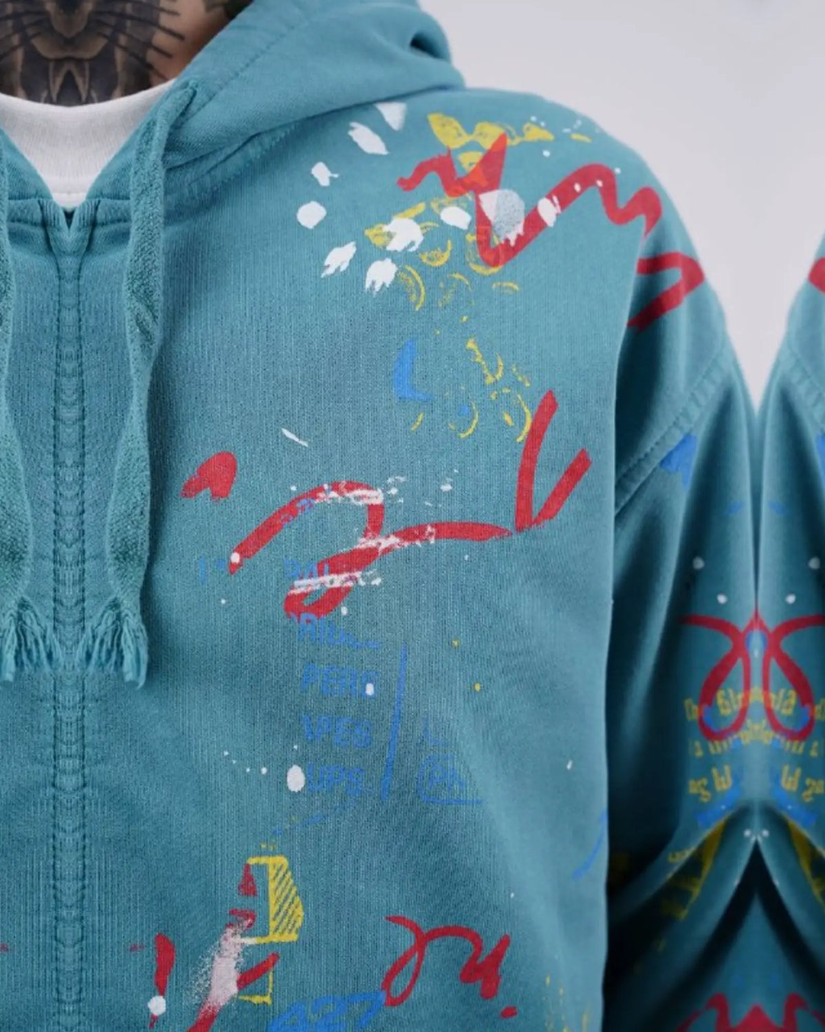 Paint Splatter Zip-Up Hoodie in Aqua