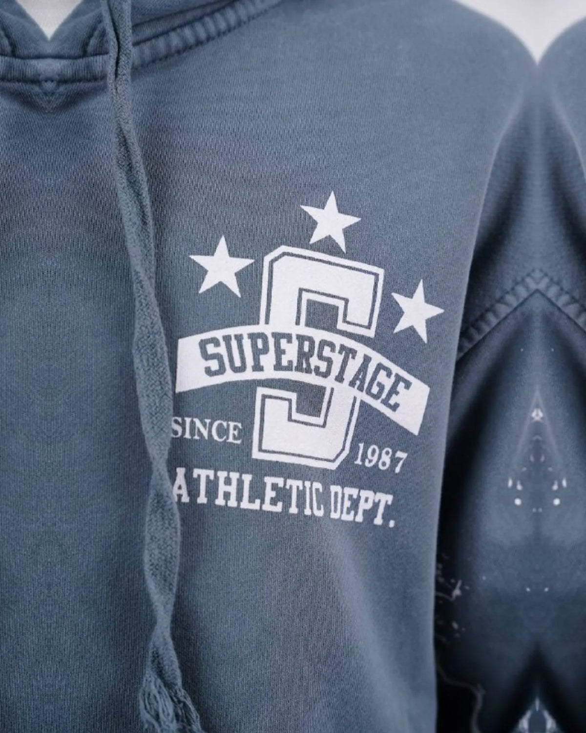 Superstage Athletic Script Zip-Up Hoodie in Blue Gray