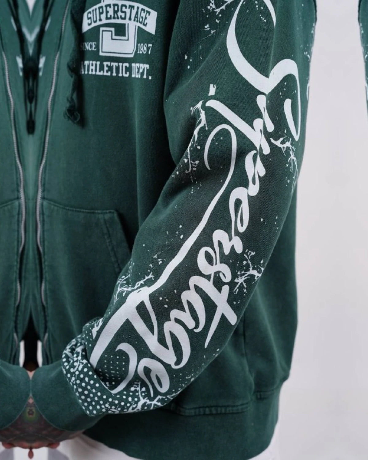 Superstage Athletic Script Zip-Up Hoodie in Green