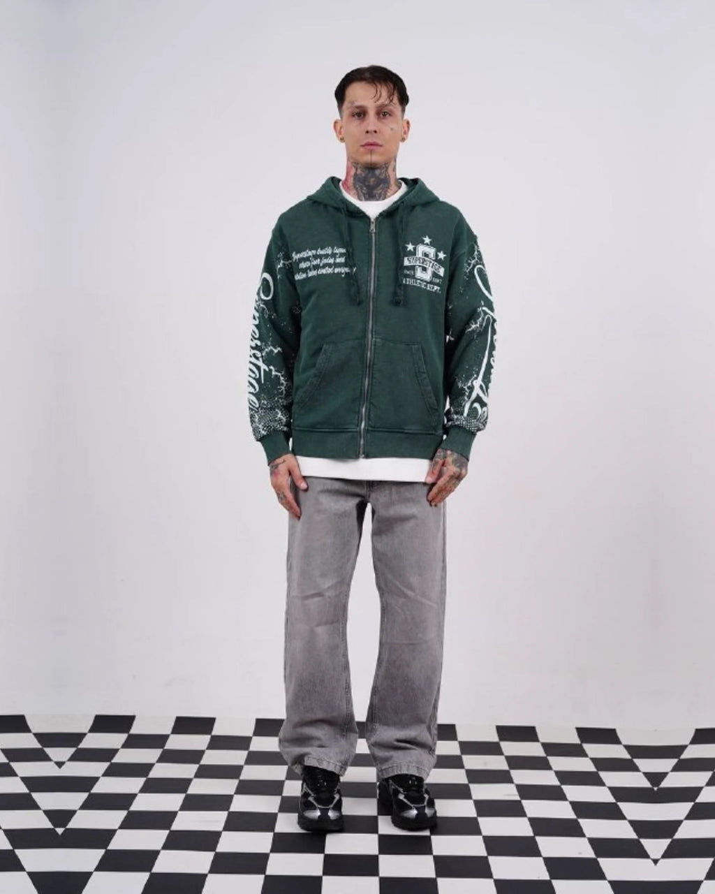 Superstage Athletic Script Zip-Up Hoodie in Green