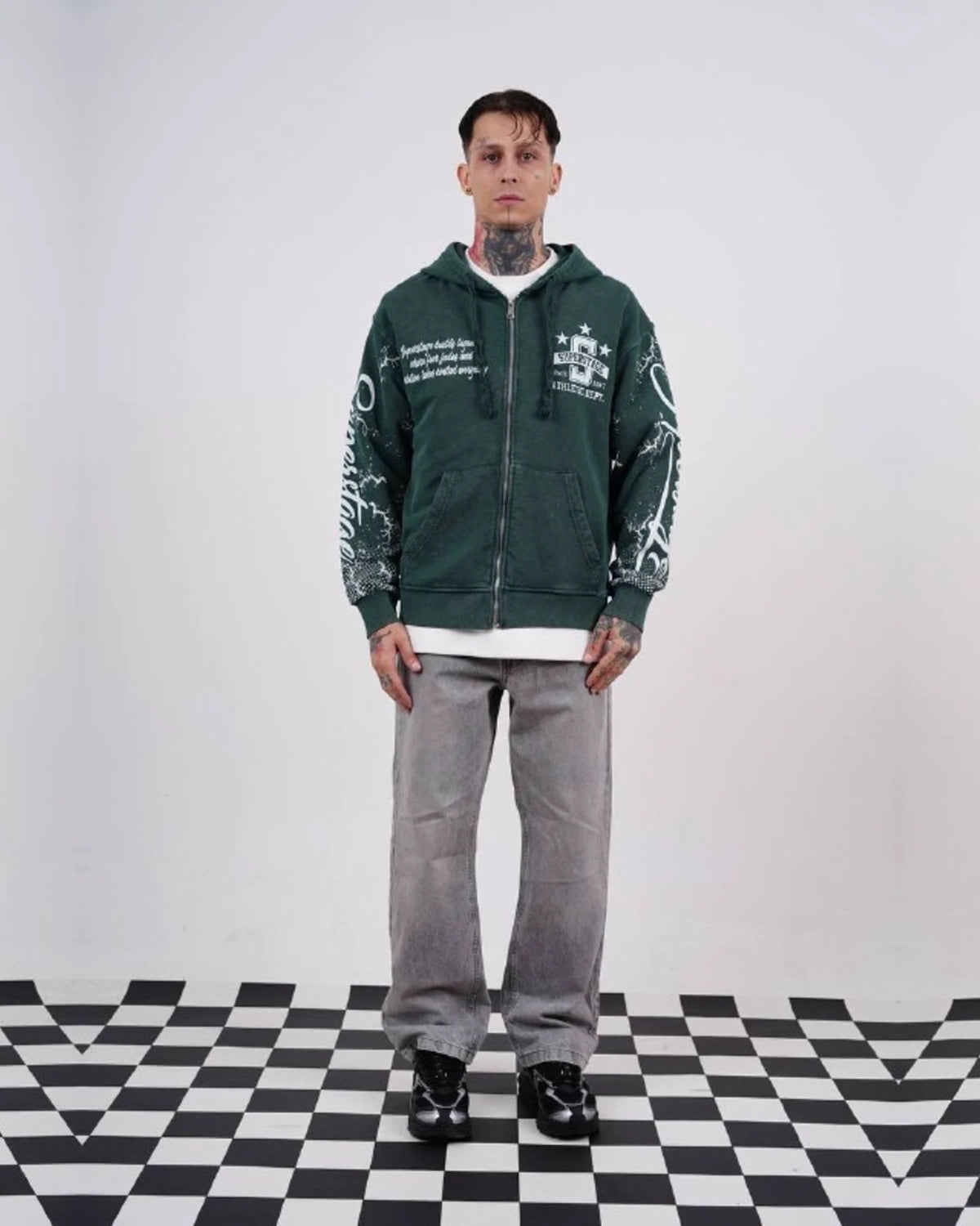 Superstage Athletic Script Zip-Up Hoodie in Green
