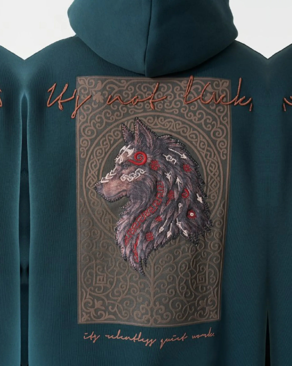 Wolf Art Patch Oversized Hoodie in green, photo 3